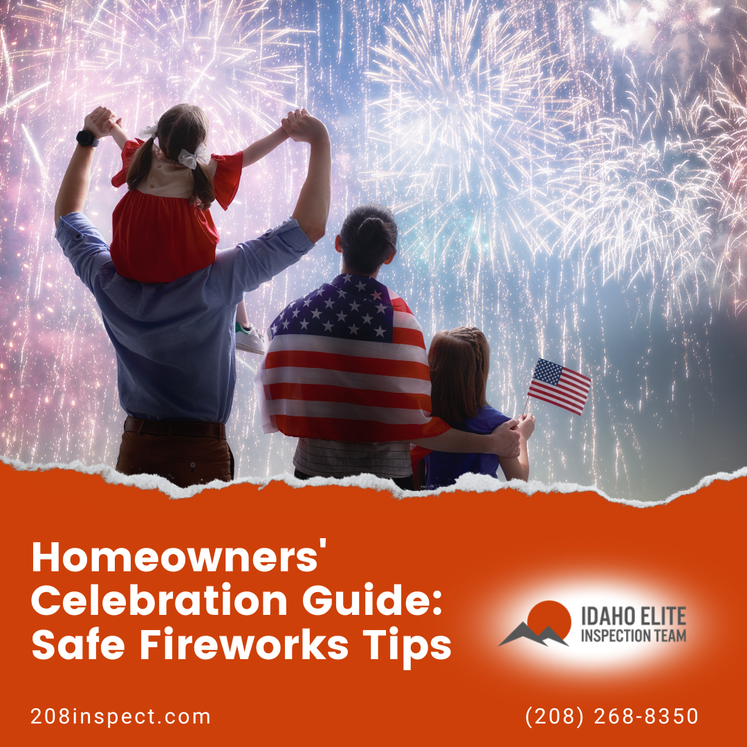 Family with American flags watching a colorful fireworks display